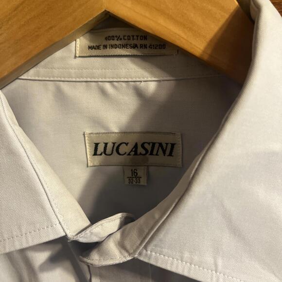 Lucasini Men’s Light Blue L. S 100% Cotton Button Up Dress Shirt Size 16.5 32/33 - Picture 3 of 6